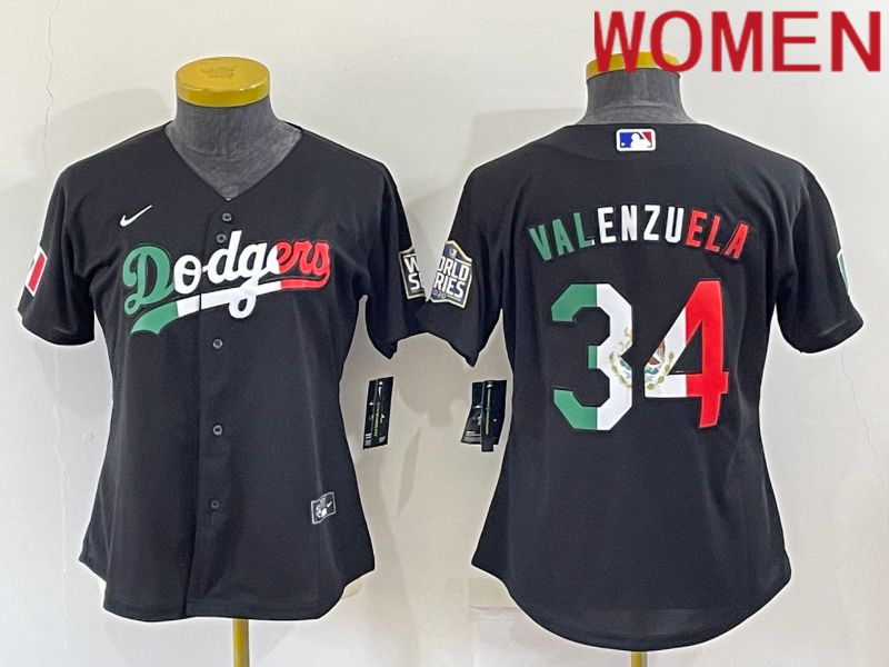 Women Los Angeles Dodgers #34 Valenzuela Black Nike 2022 MLB Jersey2->women mlb jersey->Women Jersey